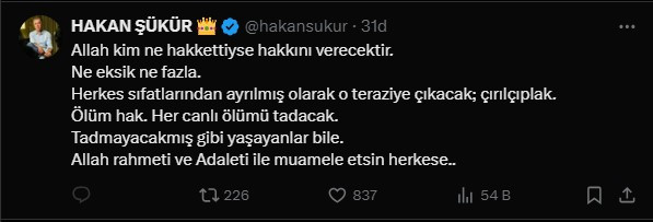 Fethullah Gülen'in ölümü sonrası Hakan Şükür'den paylaşım - Resim : 2