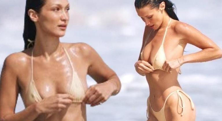 Bella Hadid'in tanga bikinili pozları nefes kesti!